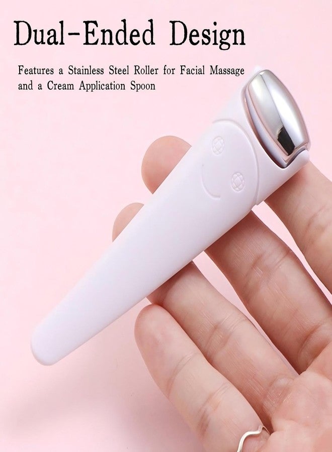 KINTEGOOD Mini Ice Roller for Face and Eyes, Portable Stainless Steel Facial Massage Tool with Cream Spoon for Travel, Dark Circles and Puffiness Relief, White - Image 5
